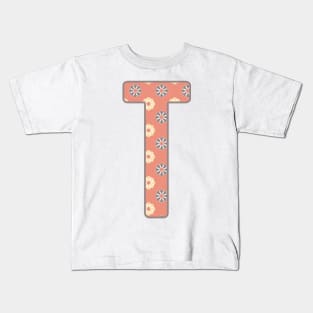 MONOGRAM LETTER T PINK FLORAL TYPOGRAPHY DESIGN Kids T-Shirt